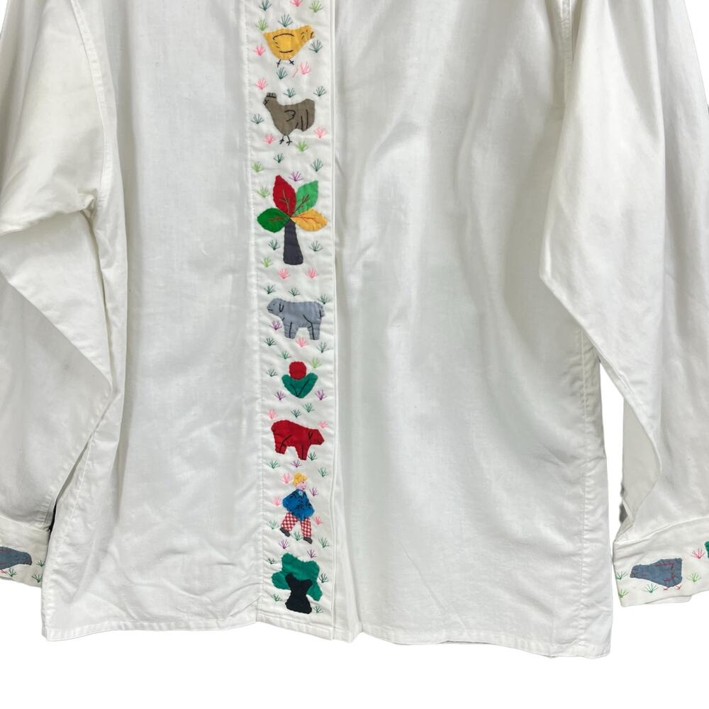 Vintage White Embroidered Cotton Shirt One Of A Kind Handmade M - Picture 6 of 11